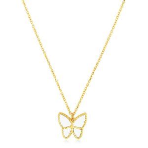 Women's 14k Yellow Gold High Polish Butterfly Peral Paste Necklace